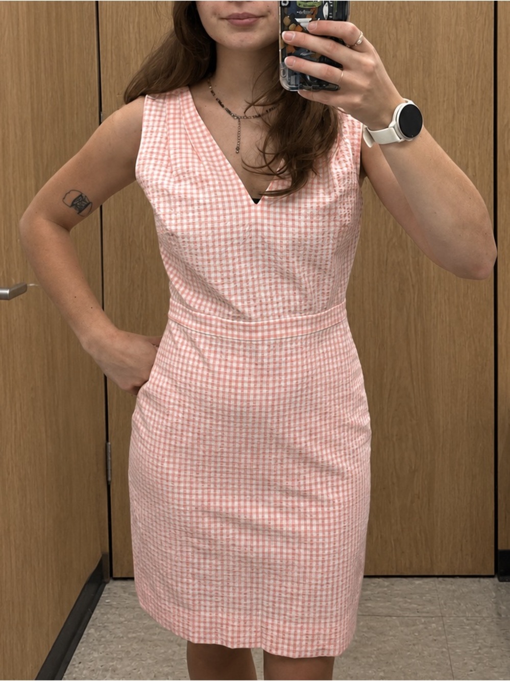 J. Crew Pink Gingham V-Neck Sheath Dress